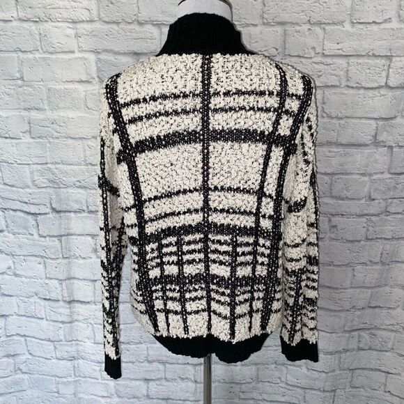Solitaire women L scoopneck Longsleeve plaid pattern popcorn sweater B&W - Picture 7 of 9
